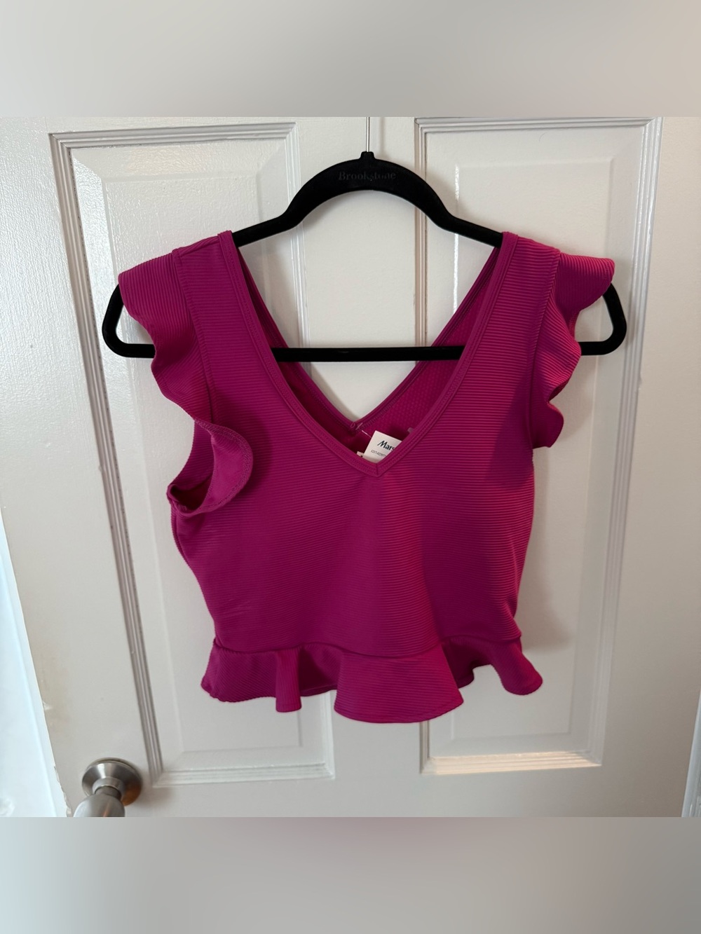 Sincerely Jules Magenta Ruffle Peplum V-Neck Crop Top